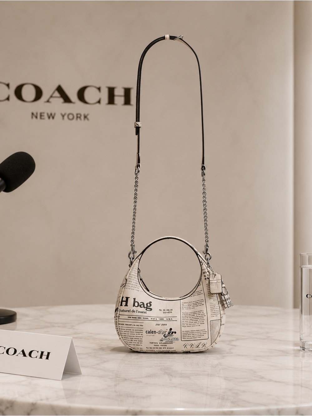 Coach White Newspaper Print Shoulder Hobo with Chain Strap NWT - Picture 5 of 6